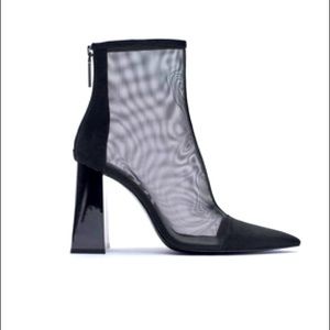 Zara Wide Heel Black Mesh Ankle Boots